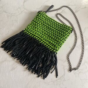 Bottletop "anja" crossbody neon Green and Black Fringe Shoulder Bag Festival